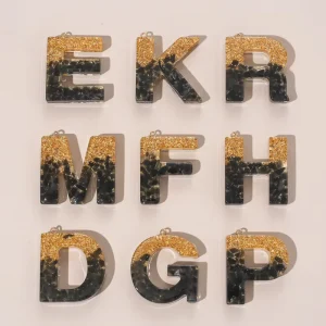 Semi finished Handmade Letter Resin Keychain with Gold Foil DIY Jewelry Holiday Gift for Women