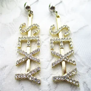 Sexy boss girl truth facts Trendy Gold Plated Alloy Crystal Rhinestone Letter Statement Earrings