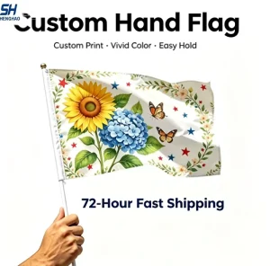 Sheng Hao Custom Small Handheld Flag Double Sided Printed Polyester on Stick Promotional Event Sports Parade Factory