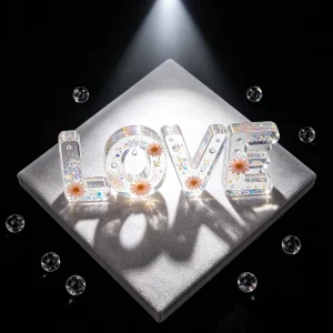 Shimmering Glitter Resin LOVE Letter Set Clear Epoxy Art Sign for Wedding Valentines & Home Decor