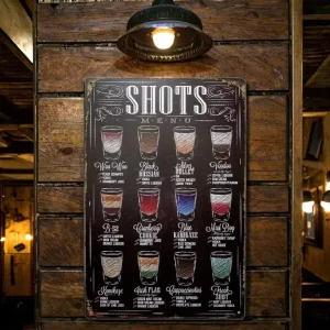 Shots Menu Metal Sign Retro Bar Signs Vintage Tin Sign Man Cave Home Decor Wall Decor Poster Tin Vintage Hanging Advertising