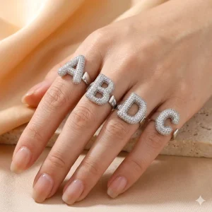 Silver Color Crystal Bubble Letter Rings for Women Dainty Rhodium Plated Initial Rings Name Jewelry 2511 Righ91