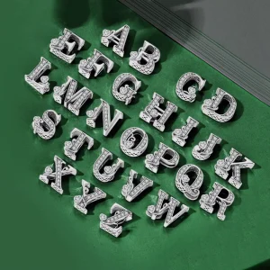 Silver Copper Plated Alloy 26 Alphabet Letter Hollow CZ Crystal Initial Bead Charms Fit European Charm Bracelet