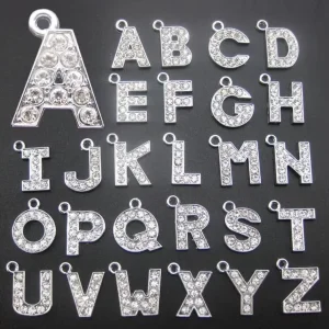 Silver Designs Letter From A to Z Numbers Crystal Handmade Slide Charm Pendants in Bulk