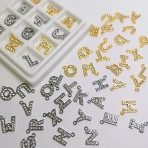 Silver Gold Alloy Crystal Mini Alphabet 26 Letter Charms Pendants for Women Necklace Earring Jewelry Accessories