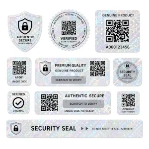 Silver Holographic Security Stickers QR Code Serial Number Anti Fake Authenticity Verification Labels Scratch to Check
