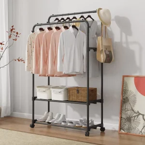 Simple Coat Rack Floor Hanger Movable Bedroom Storage Clothes Display Stand Multi-functional Storage Shoe Rack Hanger