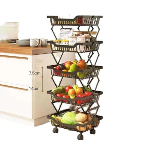 Single Tier Stainless Steel Chrome Plated Floor Standing Folding Kitchen Storage Rack Commercial Vegetable
