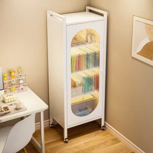 Slim Steel Narrow Storage Cabinet with Door Dustproof Floor Standing Rack Movable Corner Storage Organizer for Living Room
