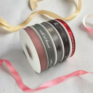 Sling Ribbon Luxury Grosgrain Satin Ribbon Custom Logo Printed 100% Polyester for High End Festivals & Party Gift Wrap