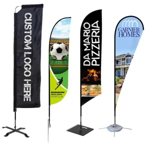 Small MOQ Outdoor Flying Banner Custom Printed Advertising Feather Teardrop Flag Bali Bow Beach Flag With Cross Base