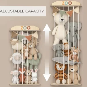 Small Spaces Wooden Toy Storage Organizer Kids Playroom Nursery Stuffed Animal Storage Zoo with Decorative Muslin Garland