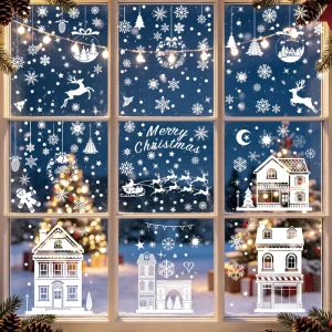 Snow Static Window Clings Removable Glass Stickers Reusable No Adhesive Window Decals for Home Bedroom Kitchen Decor