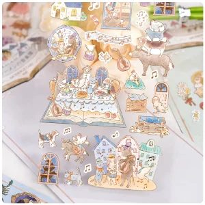 Soft Vintage Transparent Decor Stickers Cartoon Fairy Tale Train Animal House Clear PET Decals Notebook Cup Ornament