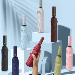 Solid Color Full Automatic 12-Bone Large Sunscreen Reinforced Folding Umbrella for Men