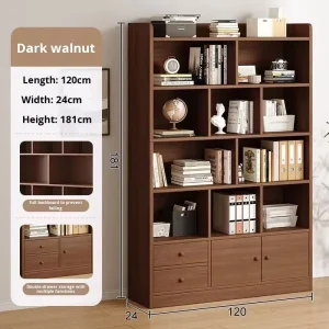 Solid Wood Integrated Living Room Bookcase Doors Home Wall Mounted Storage Display Rack Floor Standing Bookshelf Storage Rack