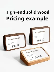Solid Wood Price Display Stand Table Card Holder Vertical Sign High End Price Label Natural Walnut Color Tabletop Advertising