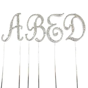 Sparkling Crystal English Alphabet A to Z Metal Rhinestone Initial Letter Cake Topper for Wedding Birthday Party Cake Decoration