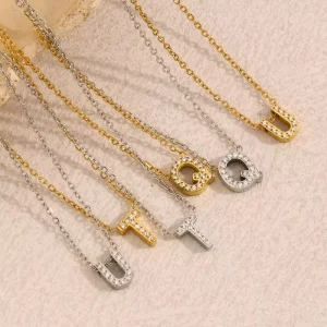 Sparkling Jewelry 18K Gold Letters Ice Out CZ Stone Initial Pendant Women Alphabet Diamond Necklace