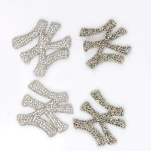 Sport Letter N Letter Y LOGO Rhinestone Letter Patches Iron on Glass Crystal Hot Fix Rhinestone Mesh Applique for DIY