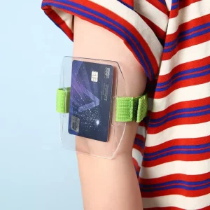 Sports Work PVC Plastic Card Holder Wristband Elastic Arm Band ID Badge Photo & Credit Card Case with Bag Packaging
