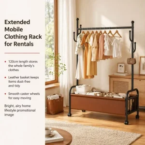 Stable Movable Fabric Storage Basket Organizer for Hotel Guest Room Apartment Project Freestanding Wardrobe Stand