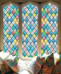Stained Lattice Glass Window Film Rainbow Film Decorative Static Cling 3D Privacy Window Stickers Anti-UV Heat Control