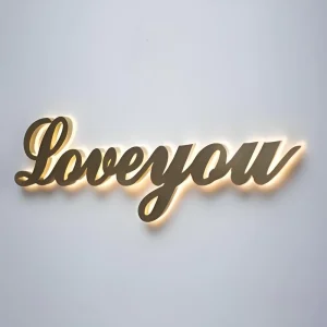 Stainless Steel 3D Back Lighting LED Backlit Halo Letters Optical Gold Mirror Sign