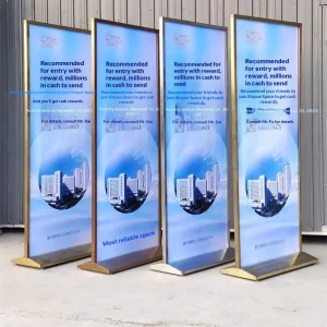 Stainless Steel Billboard Display Stand Door Type KT Board Poster Stand Double sided Signage Vertical Floor standing Promotion