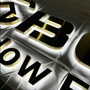 Stainless Steel Brushed Gold Backlit Letter LED Illuminated Logo Advertisement 3D Character Customization