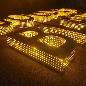 Stainless Steel Led Punching Channel Letters Signs 3D Outdoor Illuminated Store Signage Company Logo Sign Led Side lit Letters