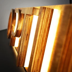 Stainless Steel Neon Light 3D Outdoor Wood Backlit Channel Letter Sign with UV Printing Logo IP65 Waterproof