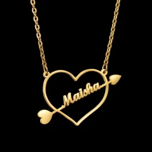 Stainless Steel Silver Gold Plated Romantic Link Chain Heart Love Name Letter Pendant Necklace for Couples