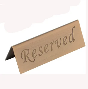 Stainless Steel Tabletop Sign No Smoking Reserved Double Sided Table Signs for Hotel Office Restaurant Remind Sign Tag Stand