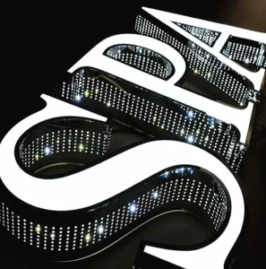 Stainless Steel Trim Punching Holes Channel Letter Perforated LED Logo Sign Illuminated Storefront Billboard Signage Retail Shop