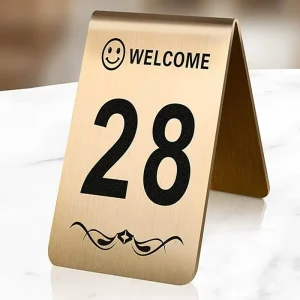 Stainless Steel V Shape Table Number Stand Double Sided Reserved Sign with Custom Logo for Restaurant Hotel Wedding