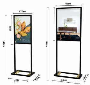 Standing Sign Holder Double Pole Floor Display Steel Sign Stand Black Aluminum Alloy Foldable Portable Poster Display