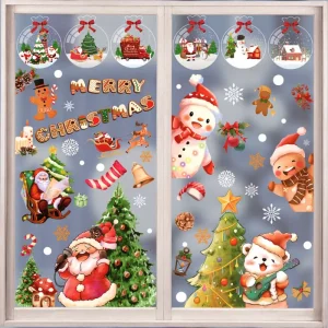 Static Christmas Window Cling Stickers Electrostatic Double Sided Reusable Snow Globe Santa Decals for Home Holiday Decoration