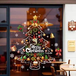 Static Christmas Window Clings Stickers Electrostatic Glass Double Sided Reusable Home Decoration Removable Decals Cartoon