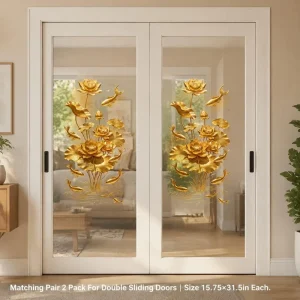 Static Cling PVC Window Decals Golden Lotus & Goldfish Printed Pattern for Glass Door Windows Decals