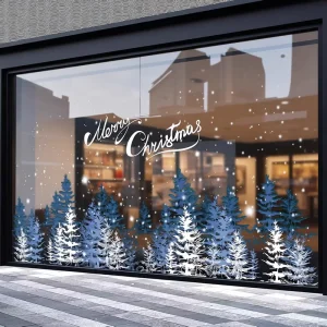 Static Merry Christmas Happy New Year Window Clings Electrostatic Reusable Dotted Tree Decals for Store Glass Door Decor