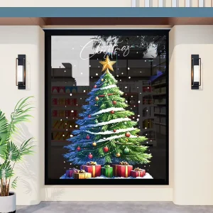 Static Merry Christmas Window Clings Electrostatic Reusable Christmas Tree Decals for Store Glass Door Home Holiday Decoration