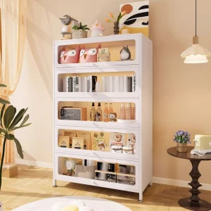 Steel Bookcase Glass Door Children’s Bookshelf Home Living Room Storage Cabinet Dustproof Display Cabinet Wrought Iron Shelf