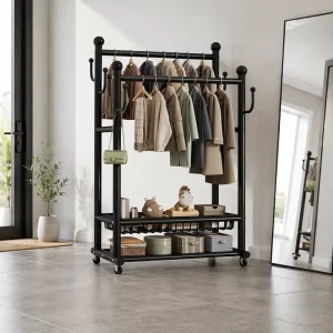 Steel Iron Material Shoe and Bag Rack Rotating Shoe Rack with Wheel Clothes Stands Shoe Racks