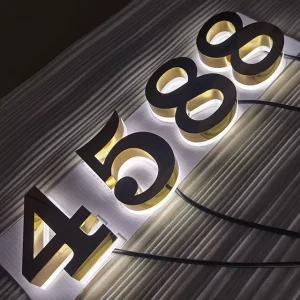 Storefront Lightbox Sign Illuminated Letters Stainless Steel Acrylic Resin Mini LED Crystal Backlit Letter Lights Black Gold