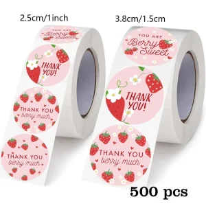 Strawberry Waterproof Scratch-Resistant Self-Adhesive Sticker for Candle Sealing Craft Elegant Thank You Summer Birthday Party