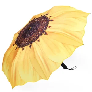 Sun Flower Design Foldable Sun Umbrella UV Protection Anti UV Portable Parasol for Outdoor Travel