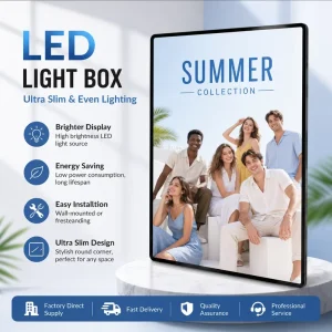 Super Slim LED Backlit Lightbox Indoor Wall Mounted Ultra Thin Advertising Sign Light Box Custom Size Available