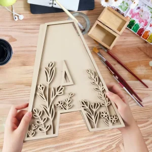 Supplier Layered 12 Inch Large Wooden Letters Cutout Flowered Paintable Letters for Crafts Birthday Wedding Home Decoration