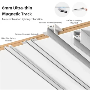 Surface Mounted Ultra Slim 2 Wire Ceiling Magnetic Rail Tracking Light Set Black White DC48V LED Magnetic Track Lights